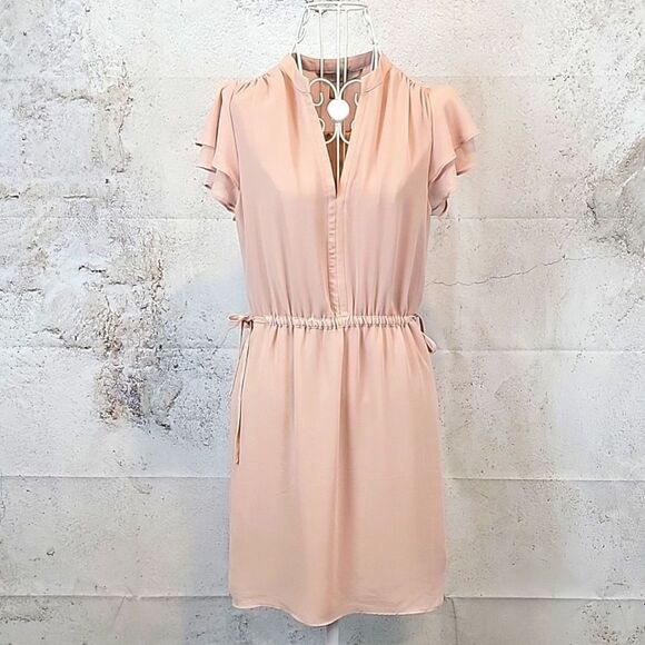 H&M  Blush Pink Midi Dress with short flutter sleeves Women's Size XXS - Picture 1 of 10